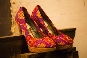 Image of African wax cloth shoes - purple